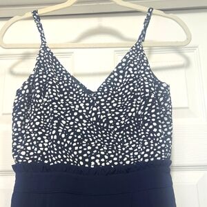 Navy and White Spotted Spaghetti Strap  Pant Romper